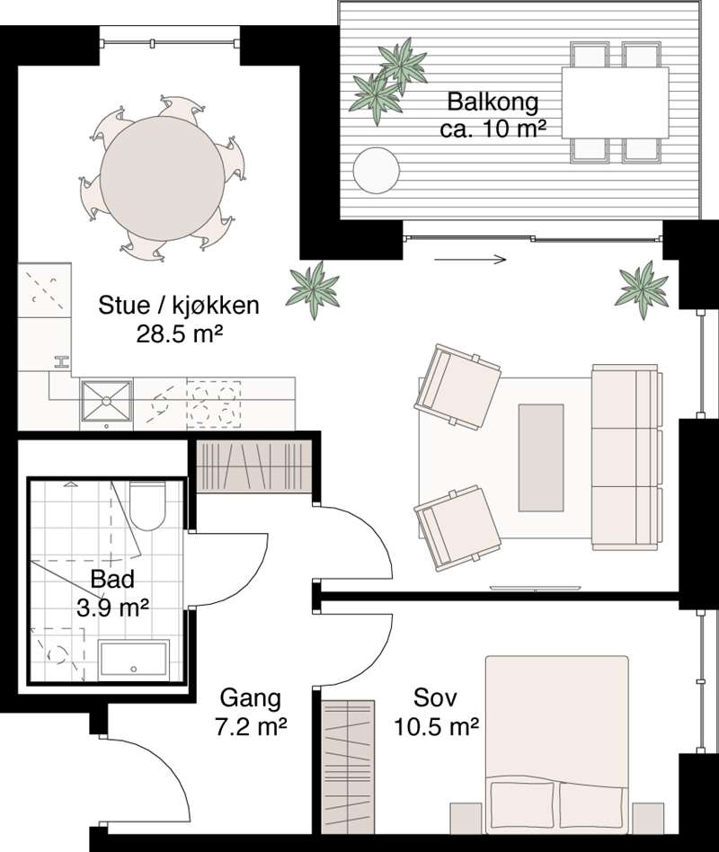 Alternativ planløsning 2-roms